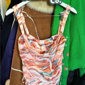 PrettyLittleThing Pink & Teal Marble Cowl Neck Tank